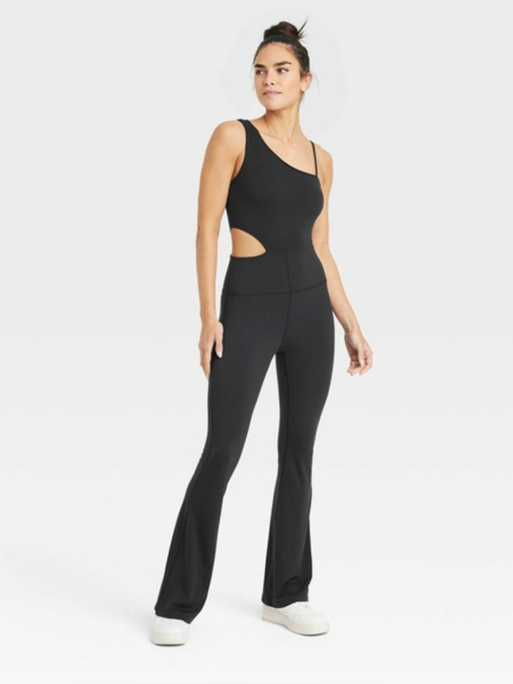 JoyLab Black One-Shoulder Cutout Flare Jumpsuit